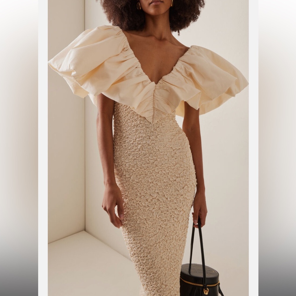 Zia off-the-shoulder ruffled poplin-trimmed popcorn cotton by Mara Hoffman